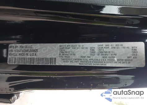 2021 Jeep Gladiator Willys 4X4 z USA, uszkodzony, nr VIN 1C6HJTAG6ML599625